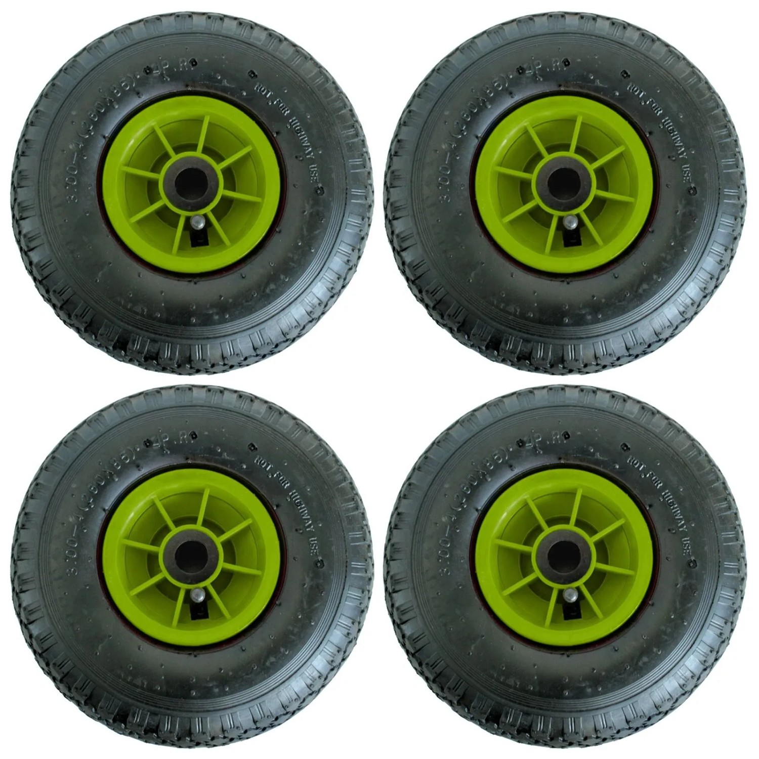 TRUTZHOLM 4x Sackkarrenrad Luftrad 260x85mm 3.00-4 Achlänge 75mm 4PR Nadellager Grün
