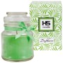 HS Candle Duftkerze Coconut Limes im Glas mit Schleife, daneben die Verpackung.