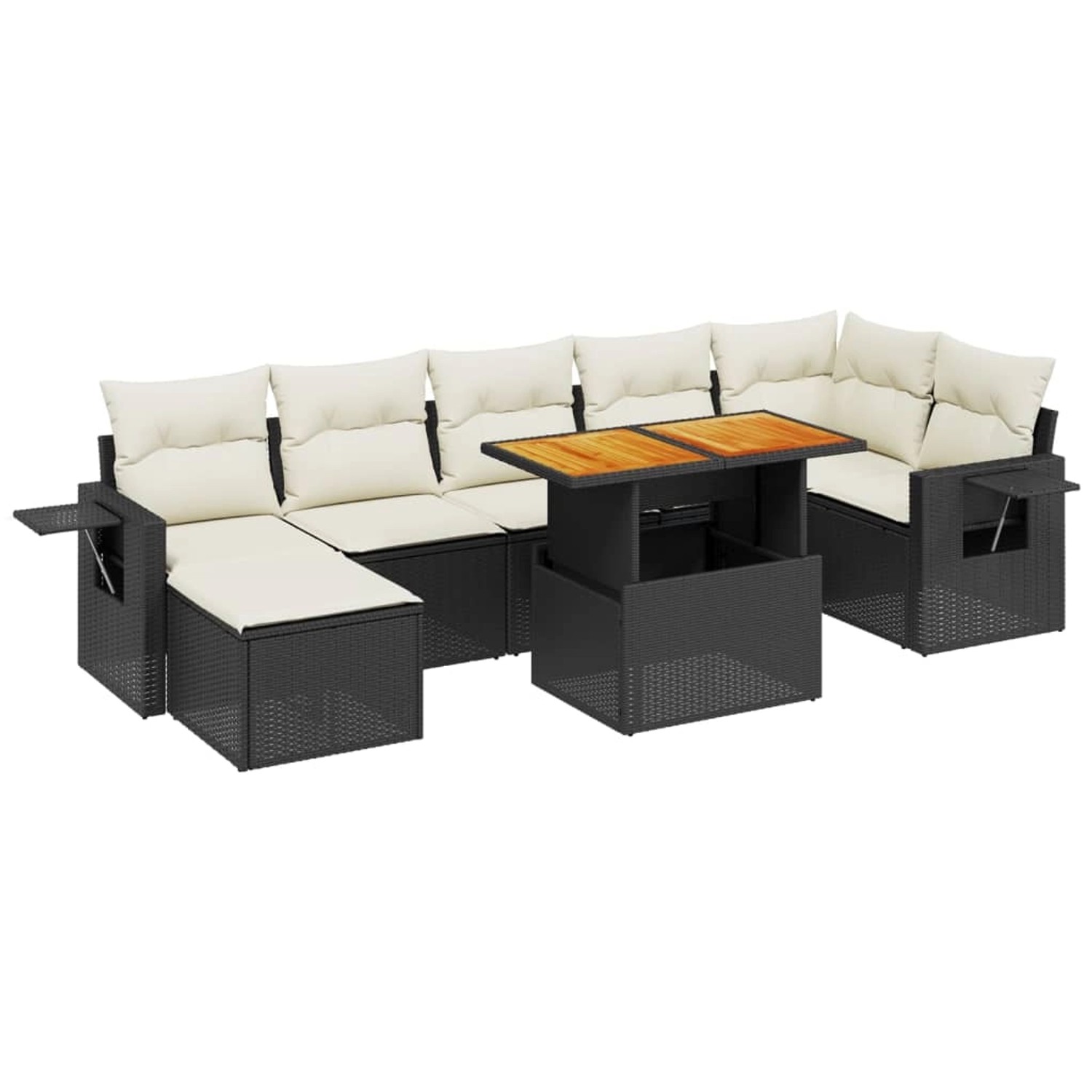 vidaXL 8-Tlg Garten-Sofagarnitur mit Kissen Schwarz Poly Rattan 3275709