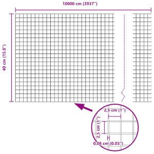 vidaXL Geschweißter Drahtzaun Silber 0,4 x 100 m 42004984