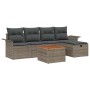 Graues 6-tlg. vidaXL Garten-Sofa-Set aus Poly Rattan mit Stauraum und Tisch.