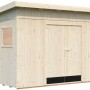Palmako Gerätehaus Stig, 8,2 m², unbehandeltes Holz mit Pultdach und Doppeltür.