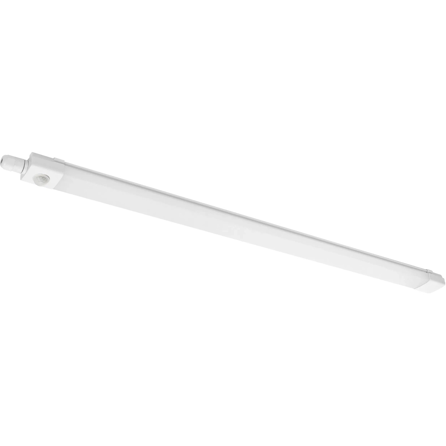 Graue LED-Feuchtraumleuchte Stripe, 120 cm, mit Sensor. Ideal für Keller und Garage.