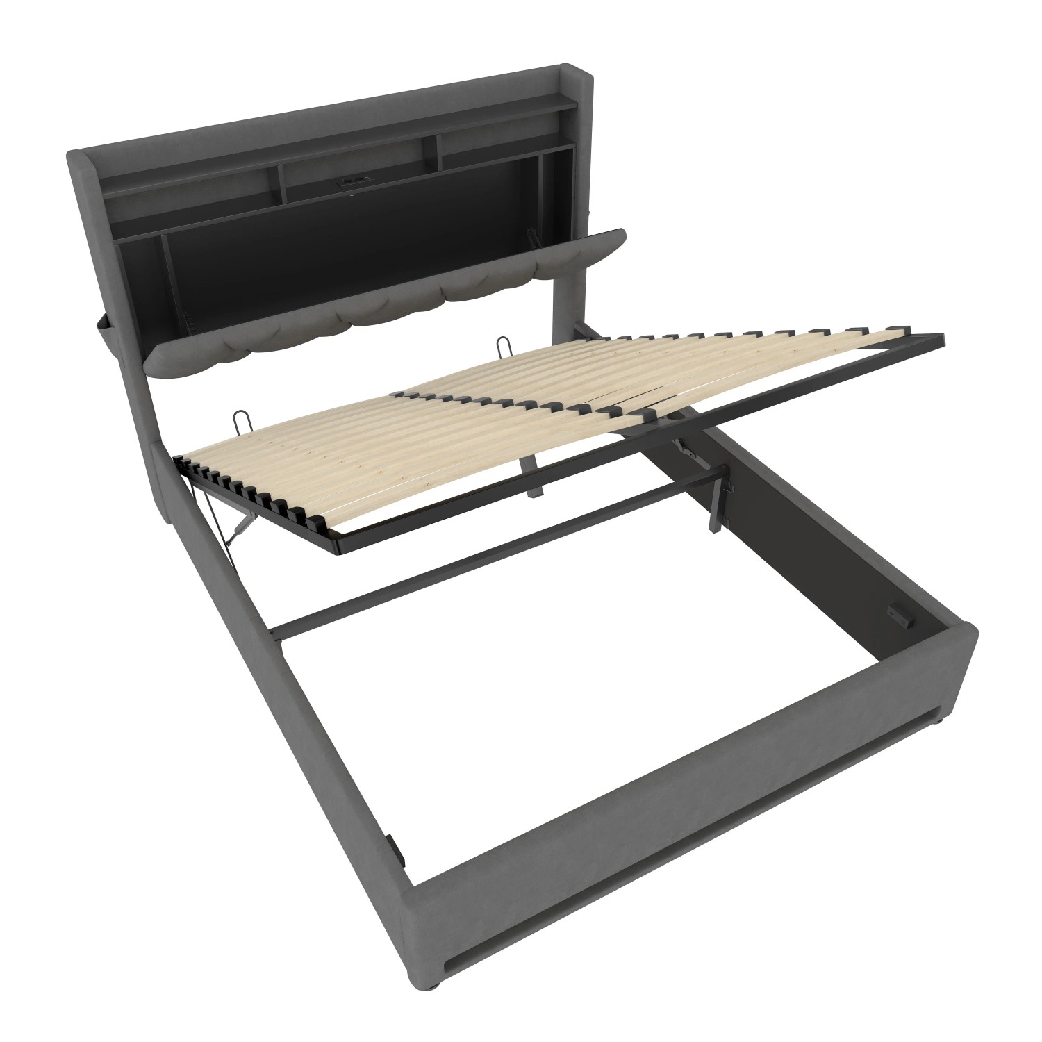 Okwish Bettgestell 140x200cm Mit Led Usb C Hydraulik Stauraum Schlafzimmer Grau Ohne Matratze