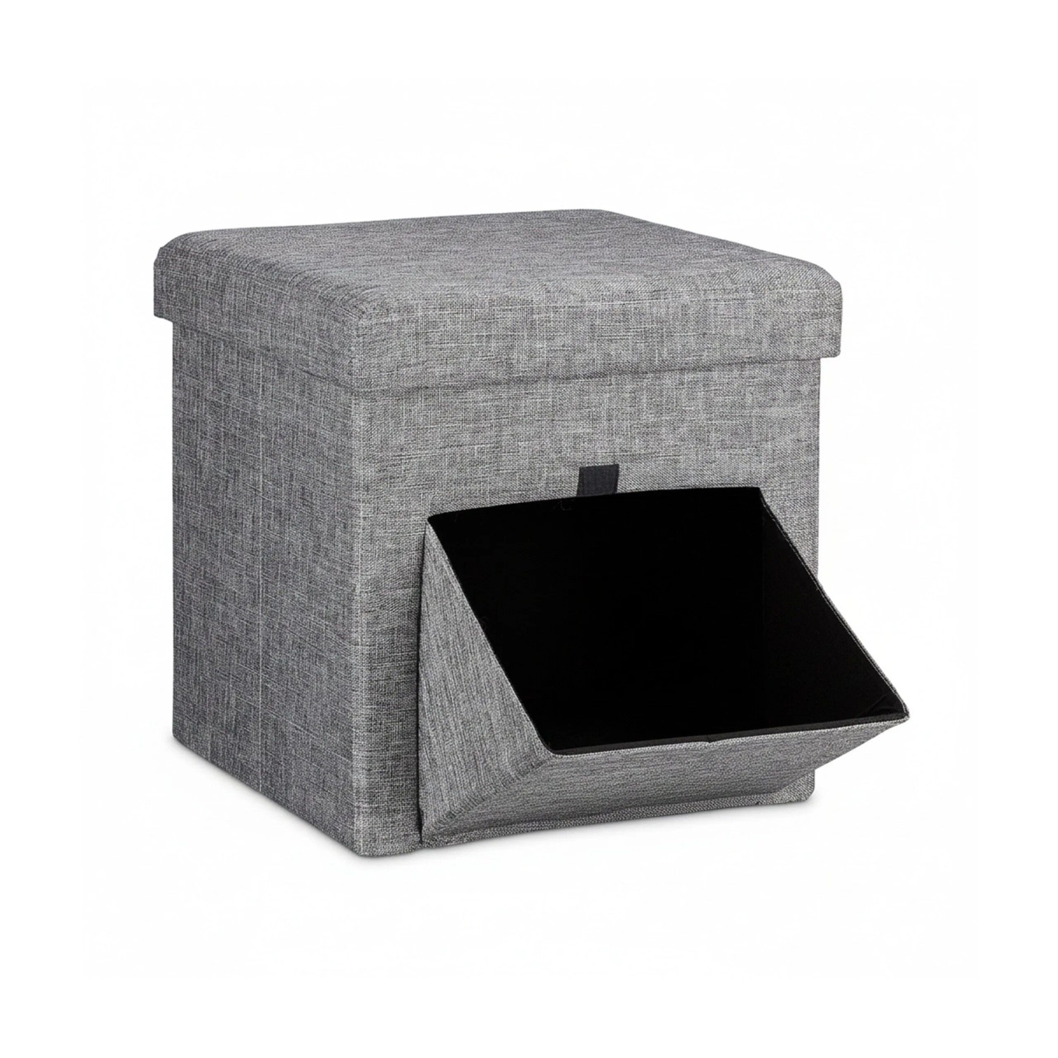 Relaxdays Sitzhocker Leinen Grau Faltbar mit Klappe 38 cm x 38 cm x 38 cm