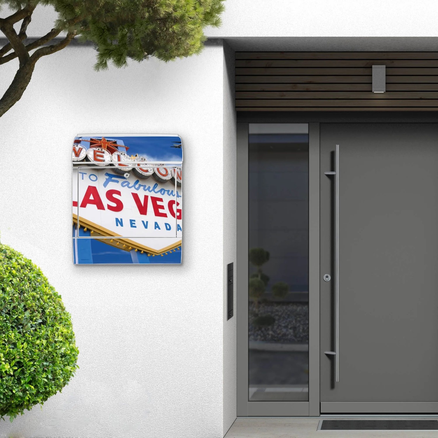 Banjado Design Briefkasten Weiß Pulverbeschichtet 39x47x14cm 2 Schlüssel Mit Zeitungsfach Motiv Las Vegas_4