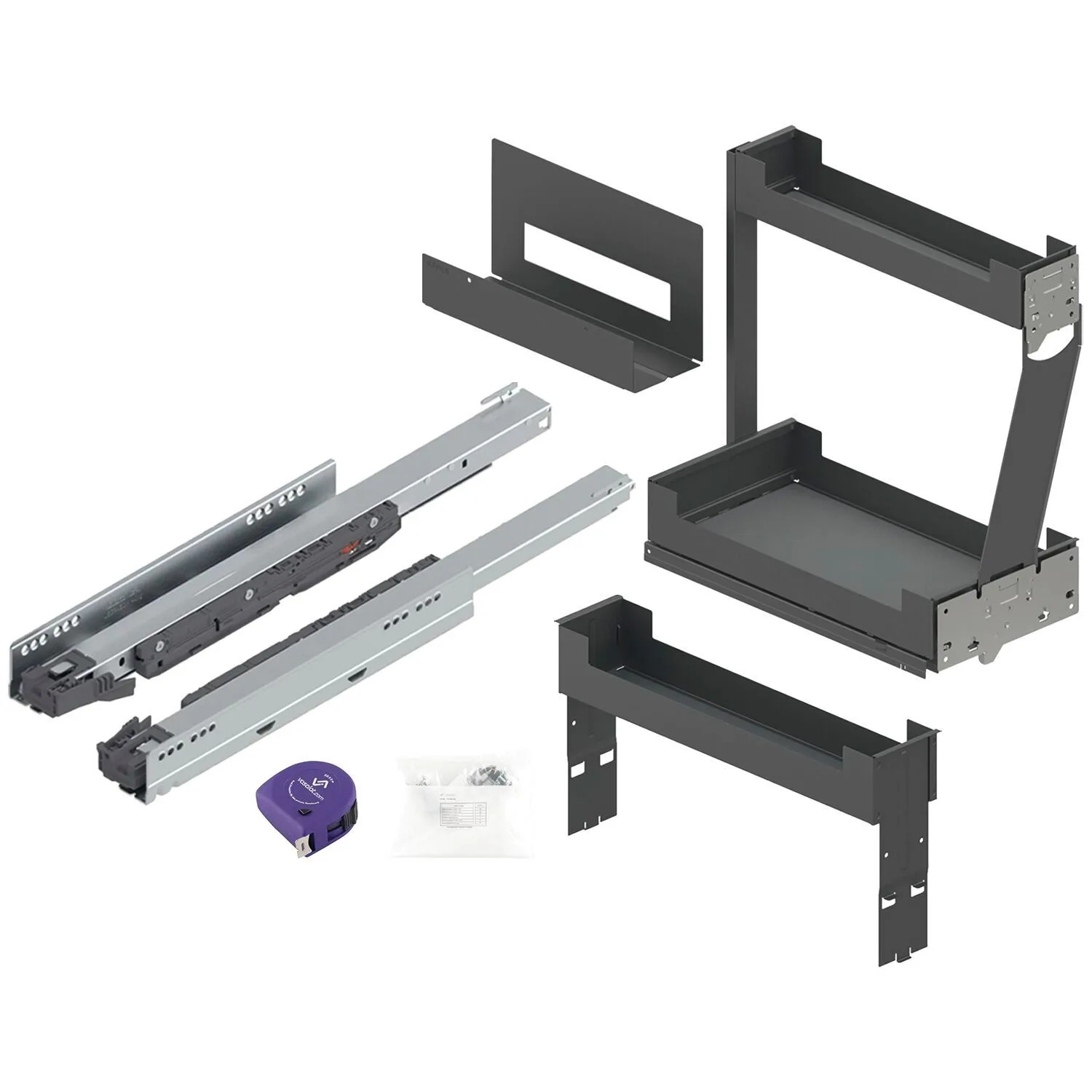 vasalat Set Pinello Board Schrankauszug 300 Rechts 3-Etagen Vollauszug & Tablar Anthrazit