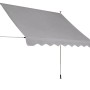 Silbergraue Fallarmmarkise 2,5x1,5m für Fenster und Balkone, mit Kurbel und verstellbaren Füßen.
