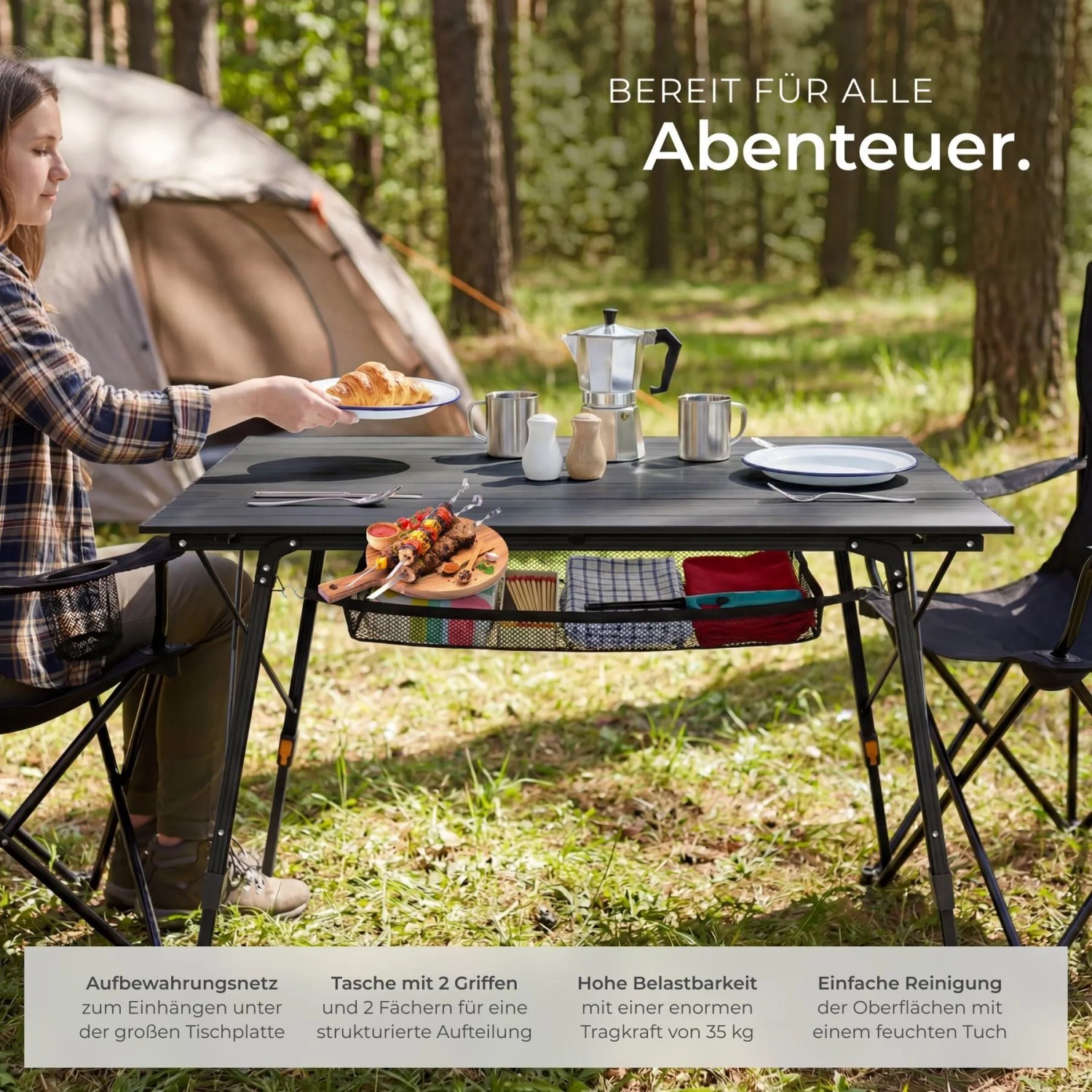 Tectake Aluminium Campingtisch Tina Faltbar Wetterfest  90 x 52 x 70 cm Schwarz_7