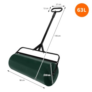 Grüne Stahl-Rasenwalze 63L, 90 cm breit, mit schwarzem Griff für Rasenpflege und Bodenbearbeitung.