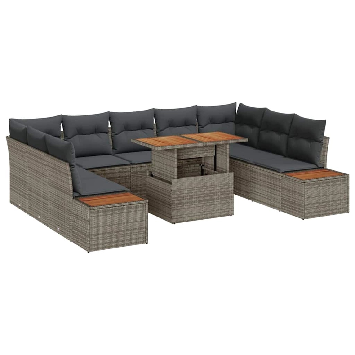 vidaXL Garten-Sofa-Set mit Speicher 10-Tlg Grau Poly Rattan 3358838 günstig online kaufen