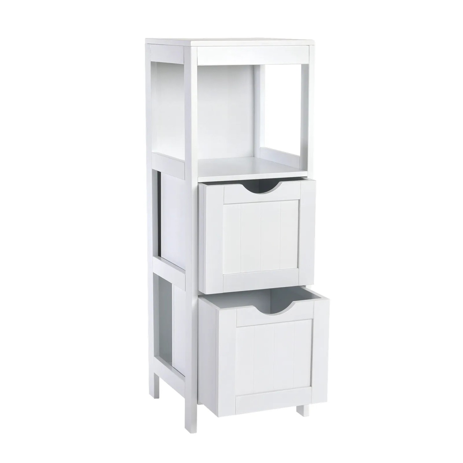 Svita Lintu Badregal in Weiß mit 2 Schubladen und offenem Fach.