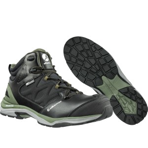 Albatros Sicherheitsstiefel Ultratrail CTX Mid S3 in Schwarz-Oliv, Größe 39, mit Fiberglaskappe und rutschfester Sohle.