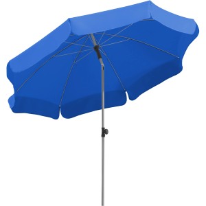 Royalblauer Schneider Balkonschirm Locarno Ø 200 cm mit Push-Up Mechanik.