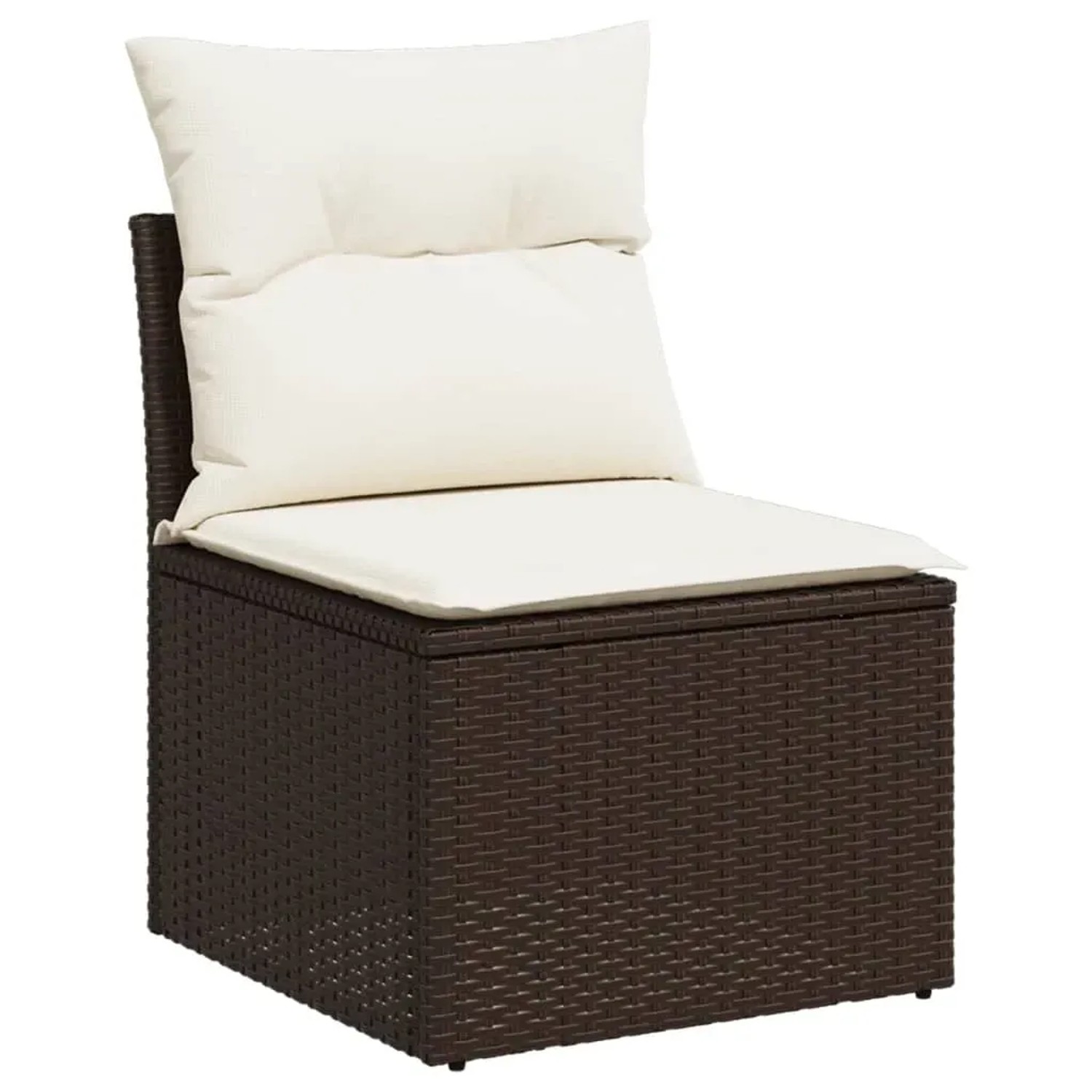 Braunes Gartenmöbel-Element aus Rattan mit cremefarbenen Kissen, Teil der vidaXL 6-tlg. Sofagarnitur.