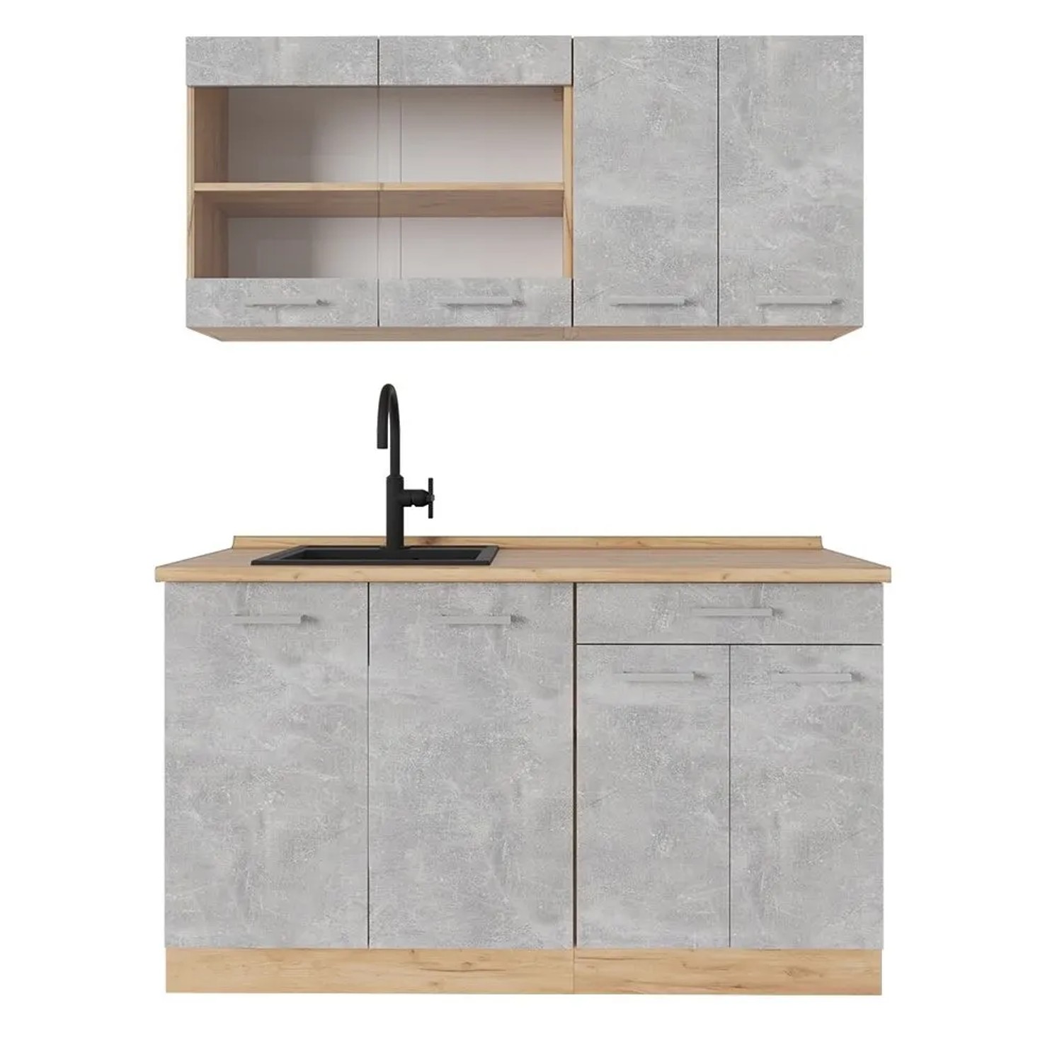 Vicco R-Line Küchenzeile Beton Goldkraft Eiche 140 cm AP Eiche ohne E-Geräte