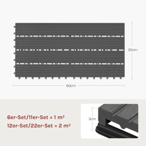 WOLTU WPC Terrassendielen Holz-Optik 30x60cm 12 Stück/2 m² Grau