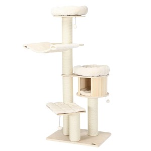 Costway Holz Katzenmöbel Kletterbaum Katzenhöhle Spielbaum Beige 174cm