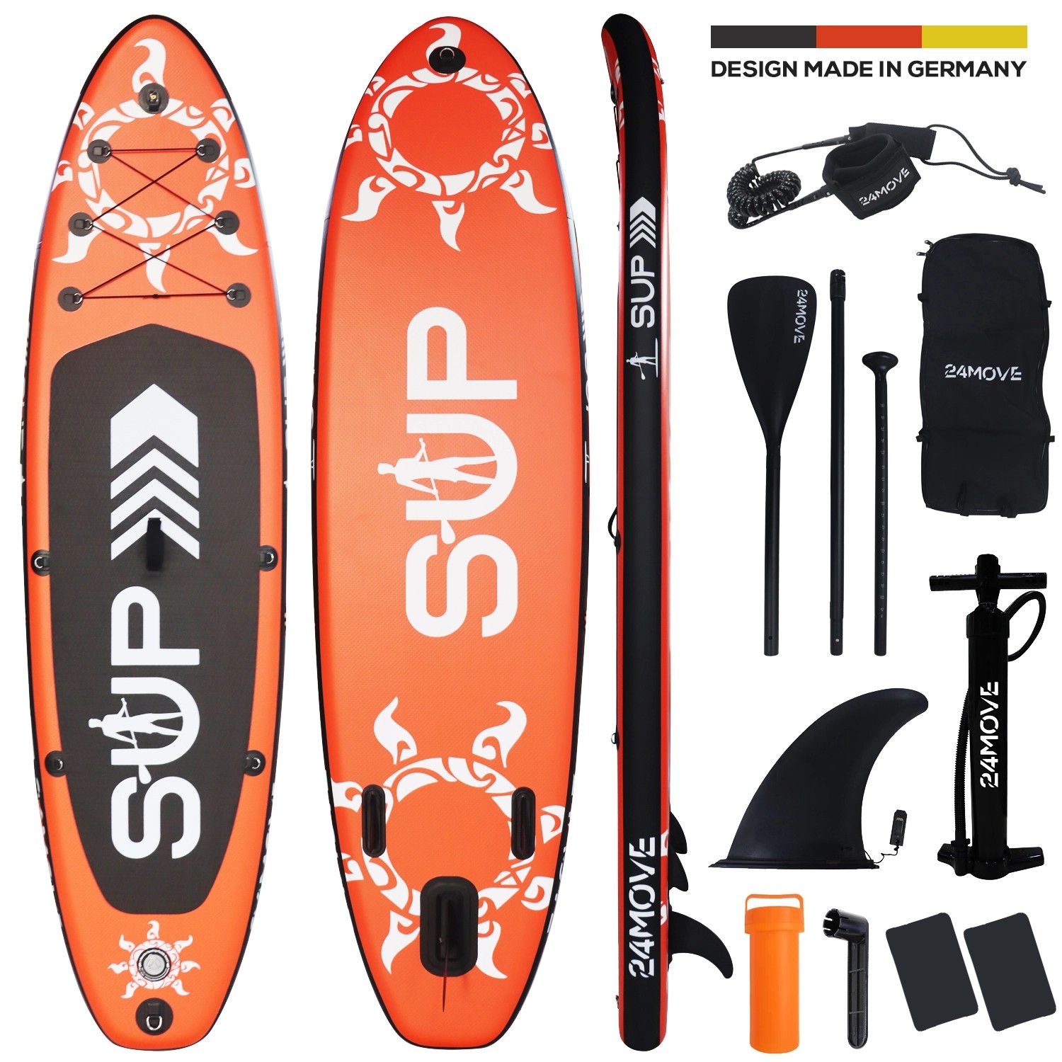 24MOVE Standup Paddle Board SUP- inkl. umfangreichem Zubehör - Rot - 320 x 80 x 15cm