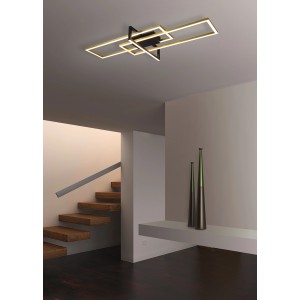 Moderne Trio LED Deckenleuchte Salinas in Messing matt, quadratisches Design.