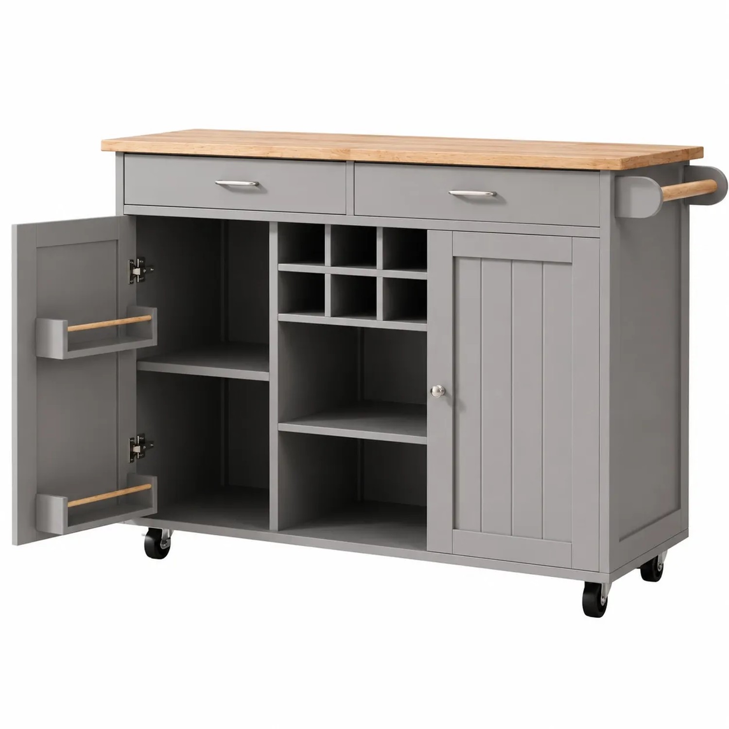 Merax Kücheninsel 102x45x92cm  Holzoptik  Buffetschrank  Stauraum  Grau