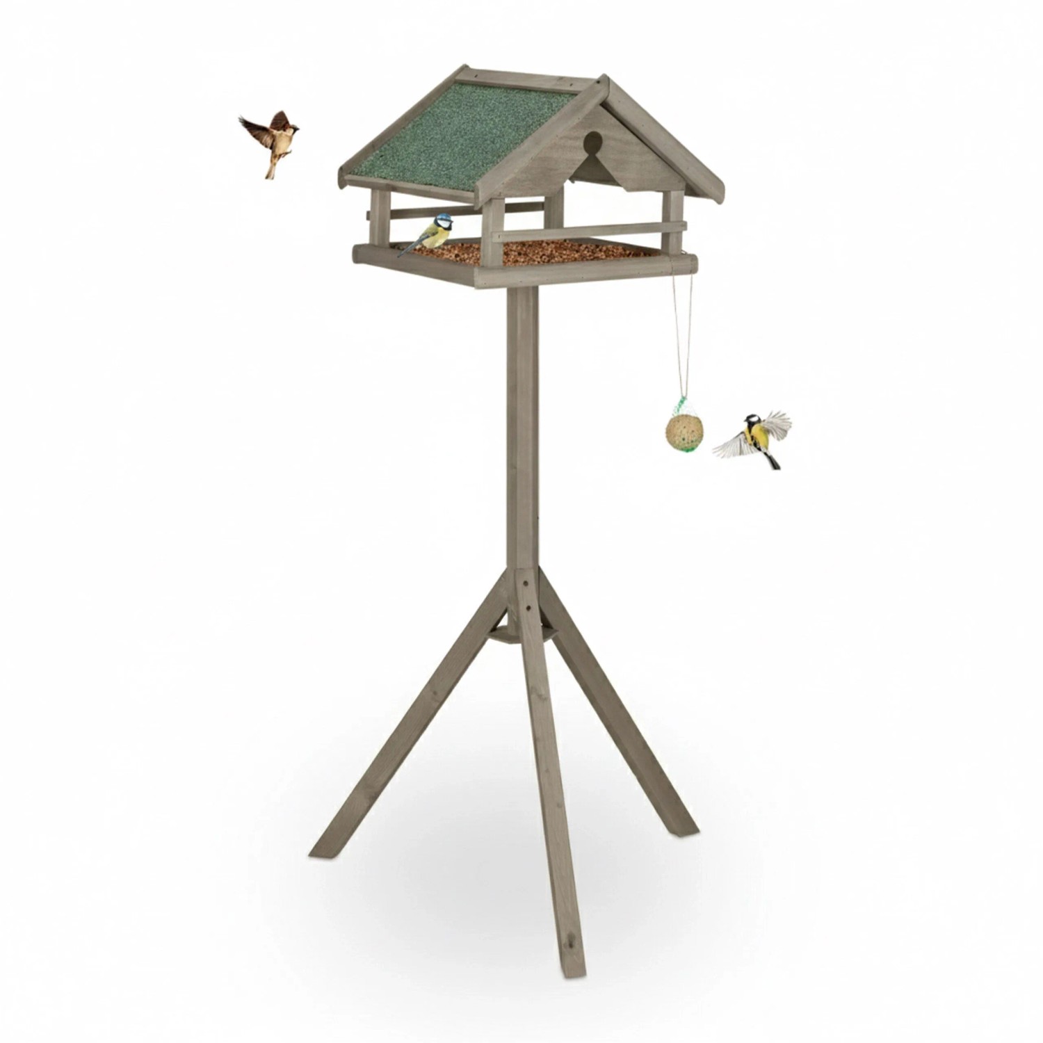 Relaxdays Vogelfutterhaus mit Ständer Tannenholz Braun Wetterfest 120 cm x 37 cm x 37,5 cm 2,8 kg