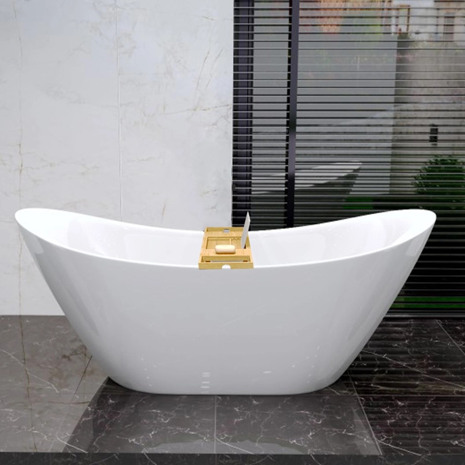 Bad Land Freistehende Badewanne IVAR 180x80 + Bambus Badewannenablage + Abl günstig online kaufen