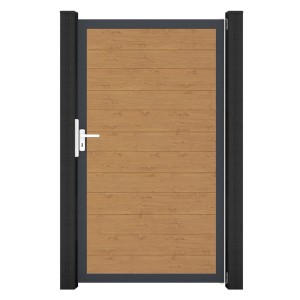GroJa Basicline Gartentor, 100x180 cm, Asteiche Natur, mit anthrazitfarbenem Rahmen.