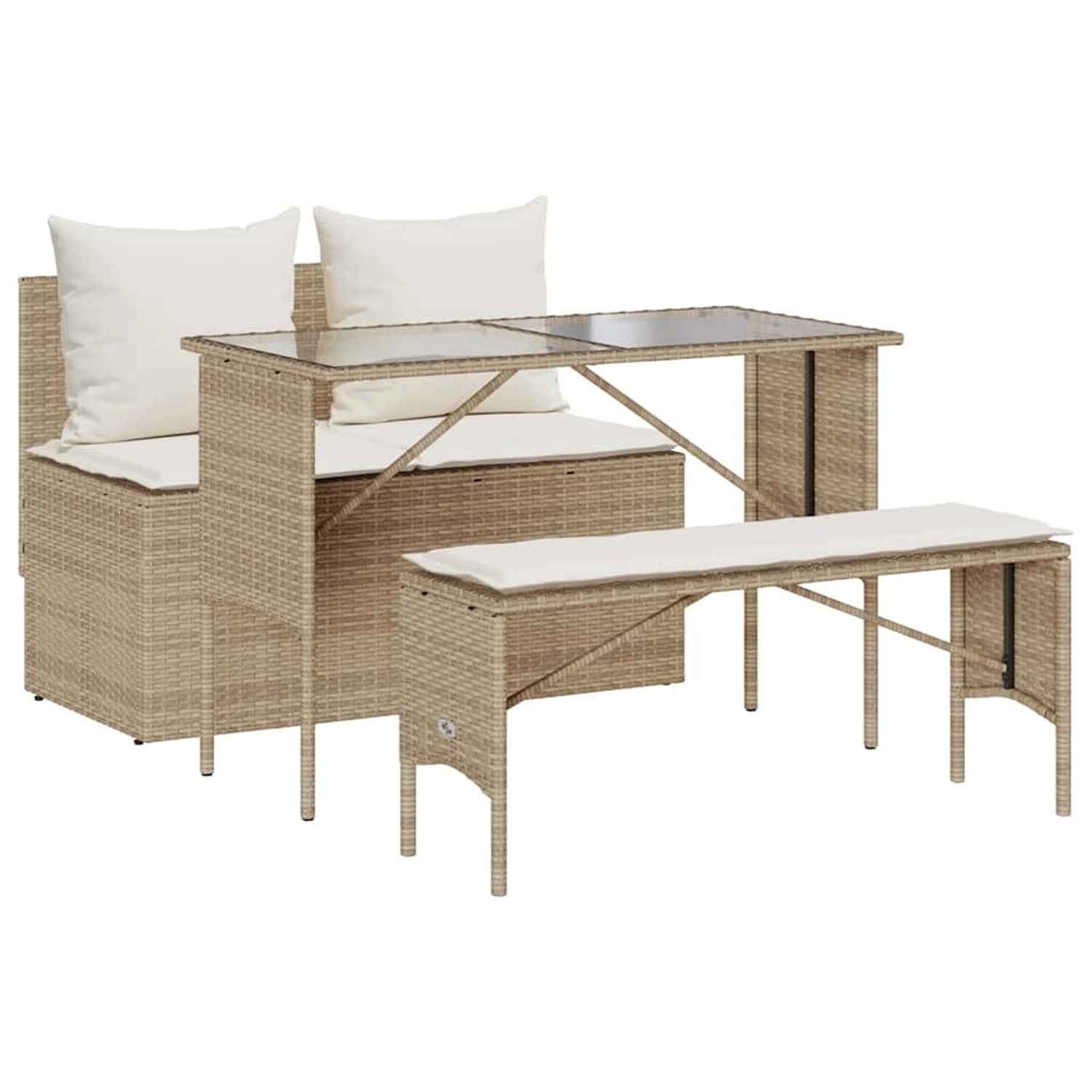 vidaXL 3-Tlg Garten-Essgruppe mit Kissen Beige Poly Rattan 4104185 günstig online kaufen