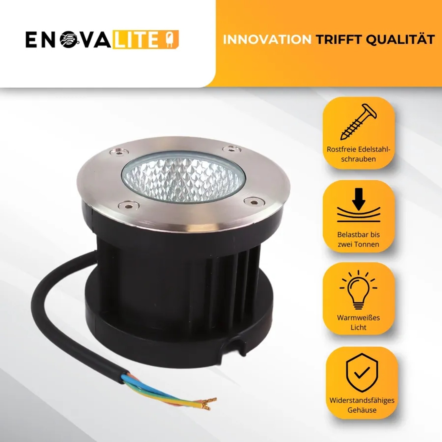 ENOVALITE LED Bodenleuchte, 4er Set, Edelstahl/Aluminium, warmweißes Licht für Garten & Auffahrt.