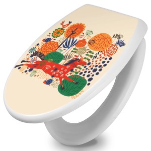Weißer WC-Sitz mit Absenkautomatik und rotem Pferde-Motiv von Banjado.