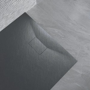 Schwarze, rechteckige Aquabatos Duschwanne 100x80 cm in Schieferoptik mit rutschfester Oberfläche.