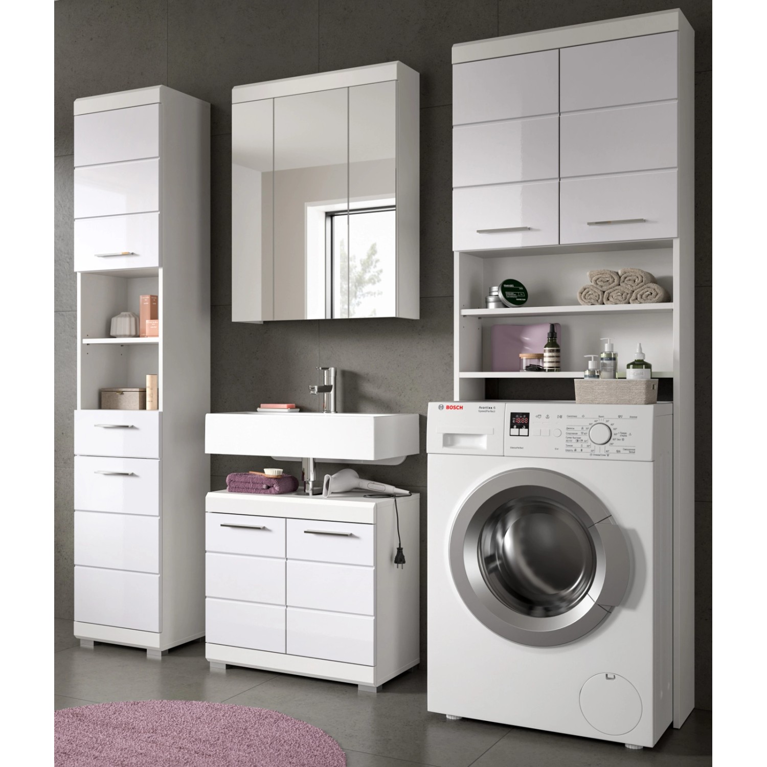 Inn.Furn Badmöbel Set 4-teilig in Weiß Hochglanz 190 cm Shawn günstig online kaufen