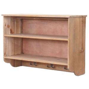 Wandgarderobe MCW A43 im Shabby-Look mit 3 Haken und Regalfächern aus Holz und Metall.