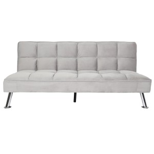 Graues MCW Sofa K21 aus Samt mit Schlaffunktion und verstellbarer Rückenlehne.