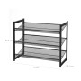 Schwarzes Songmics Schuhregal mit 3 Ebenen aus Metallgitter, ca. 74x63x31cm.
