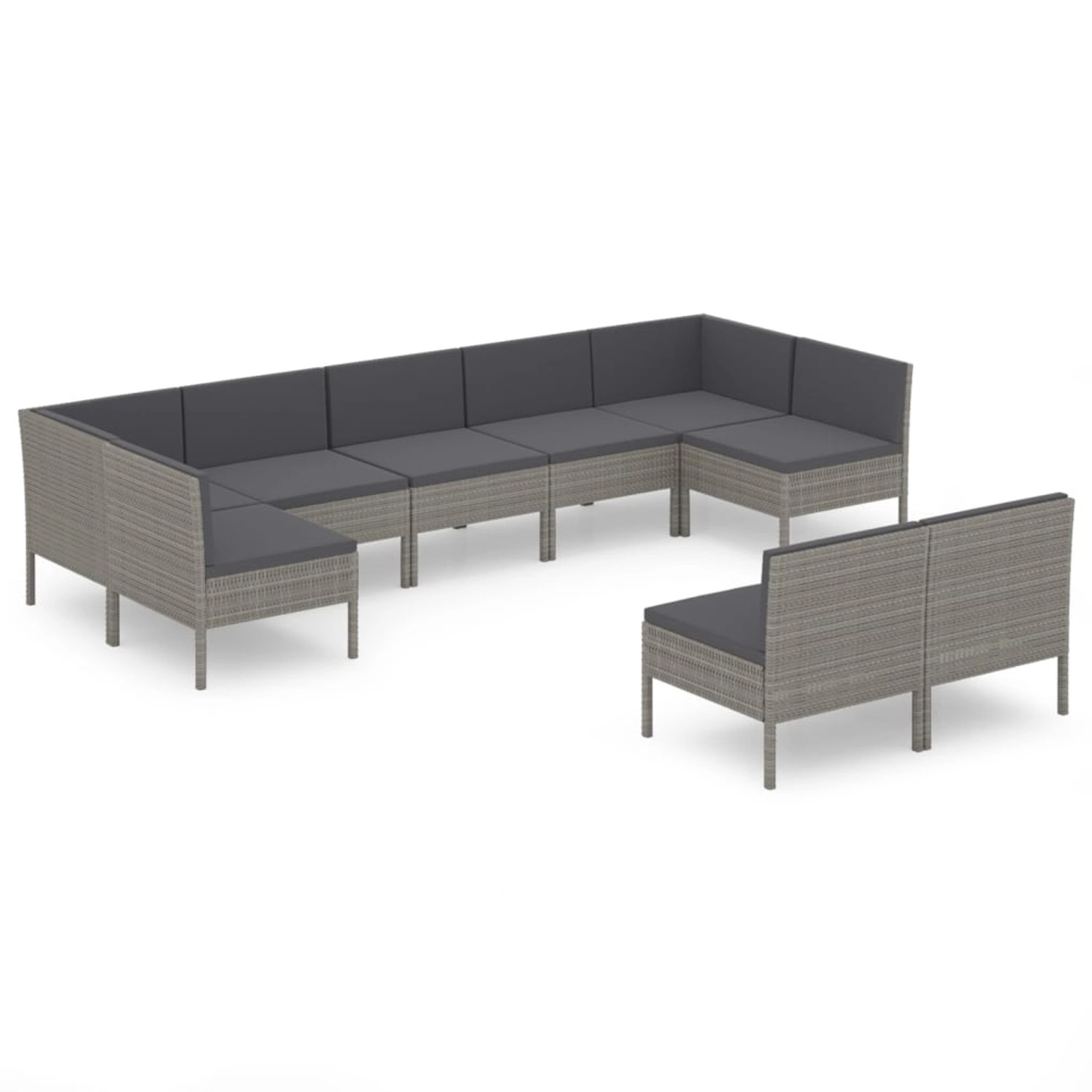 vidaXL 9-tlg Garten-Lounge-Set mit Auflagen Poly Rattan Grau Modell 13