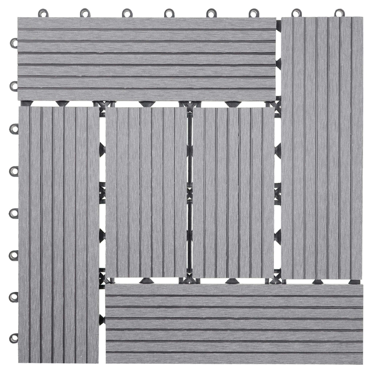 BERLINLODGE WPC Bodenfliese 11x Je BxT 30x30cm Holzoptik Balkon Terrasse Basis Grau Versetzt