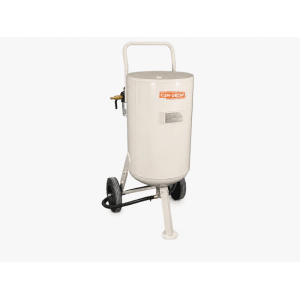 Mobiles C2M DECAP JUMBO Automatik Sandstrahlgerät 76 L in Beige mit Rädern und Griff für Werkstattarbeiten.