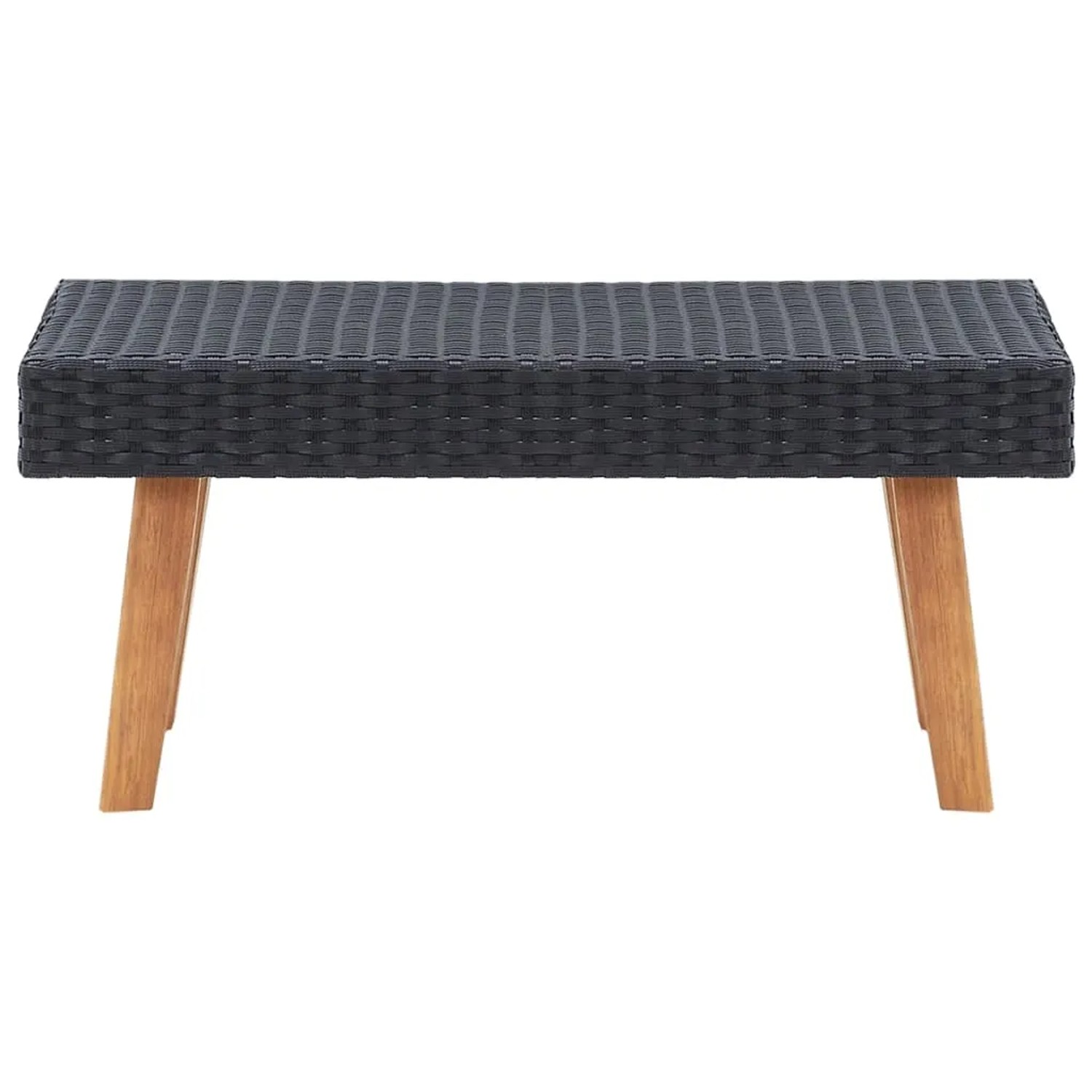 Schwarzer Rattan Couchtisch mit Holzfüßen, Teil des vidaXL Garten-Lounge-Sets