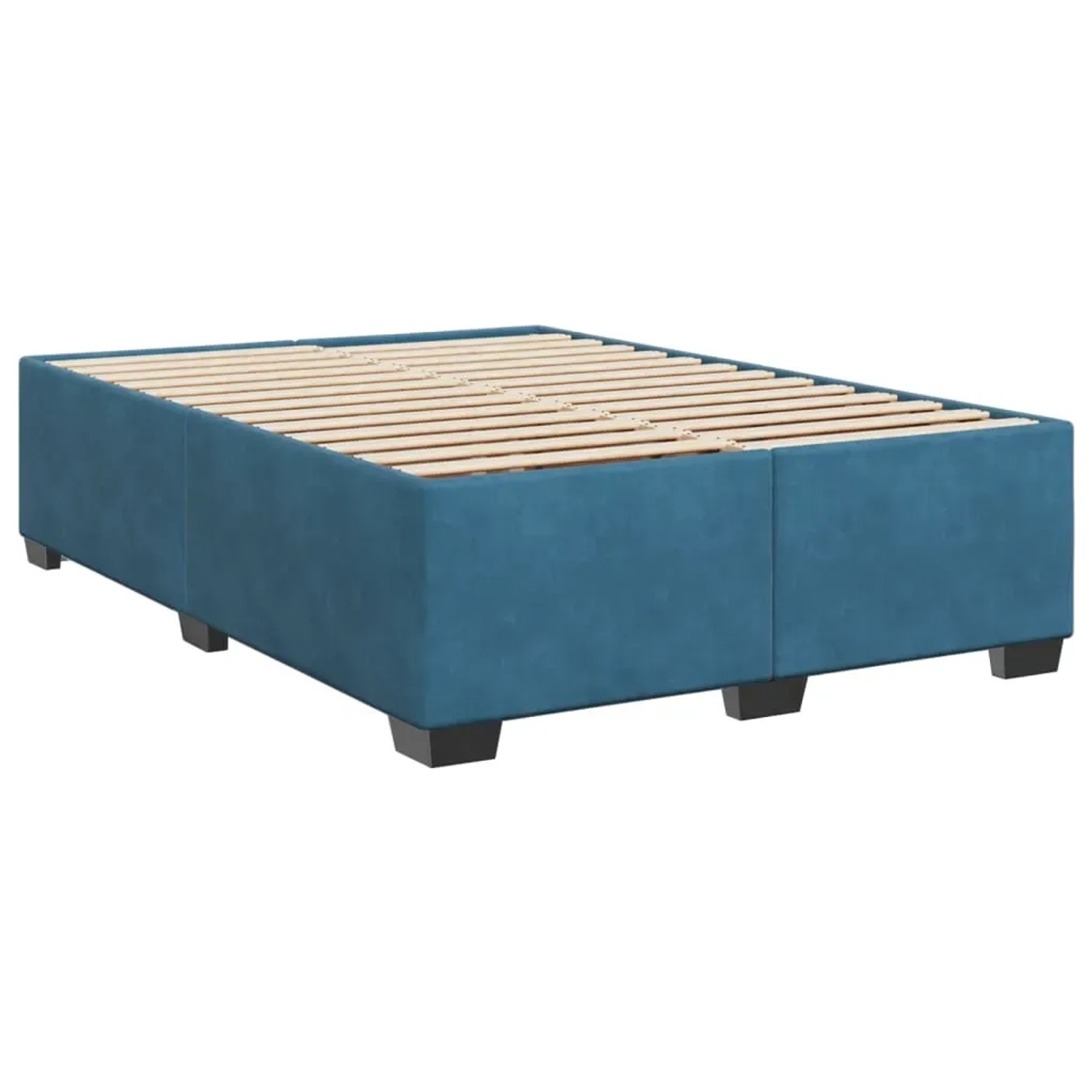Blaues vidaXL Boxspringbett 140x190 cm mit Lattenrost. Bettrahmen aus Samt.