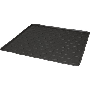 Schwarze Kofferraummatte (85 cm) aus Kunststoff mit erhöhtem Rand zum Schutz vor Schmutz.