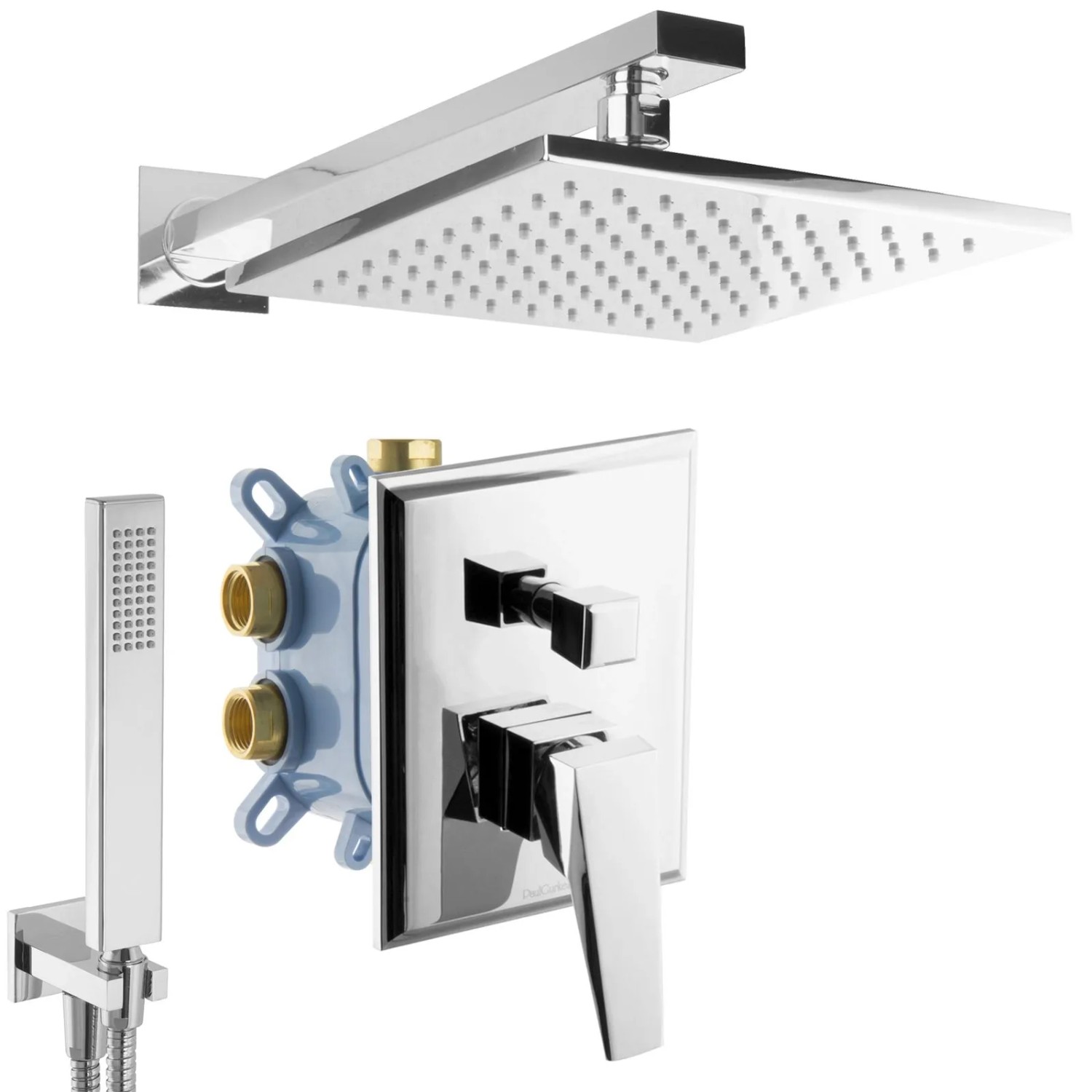 PaulGurkes Duscharmatur Unterputz Armatur Eckig Regendusche Duschsystem Chrom
