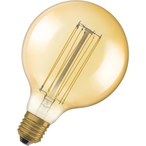 Osram LED-Leuchtmittel E27 in Globeform, goldgetönt, 8,8W, warmes Licht für Wohnräume.