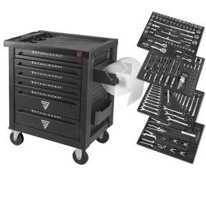 STAHLWERK Werkstattwagen Shark mit 160-teiligem Werkzeug-Set, ideal für Werkstatt & Hobby.