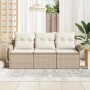 Beiges 3-tlg. vidaXL Garten-Sofa-Set aus Poly Rattan mit Kissen und Stauraum.