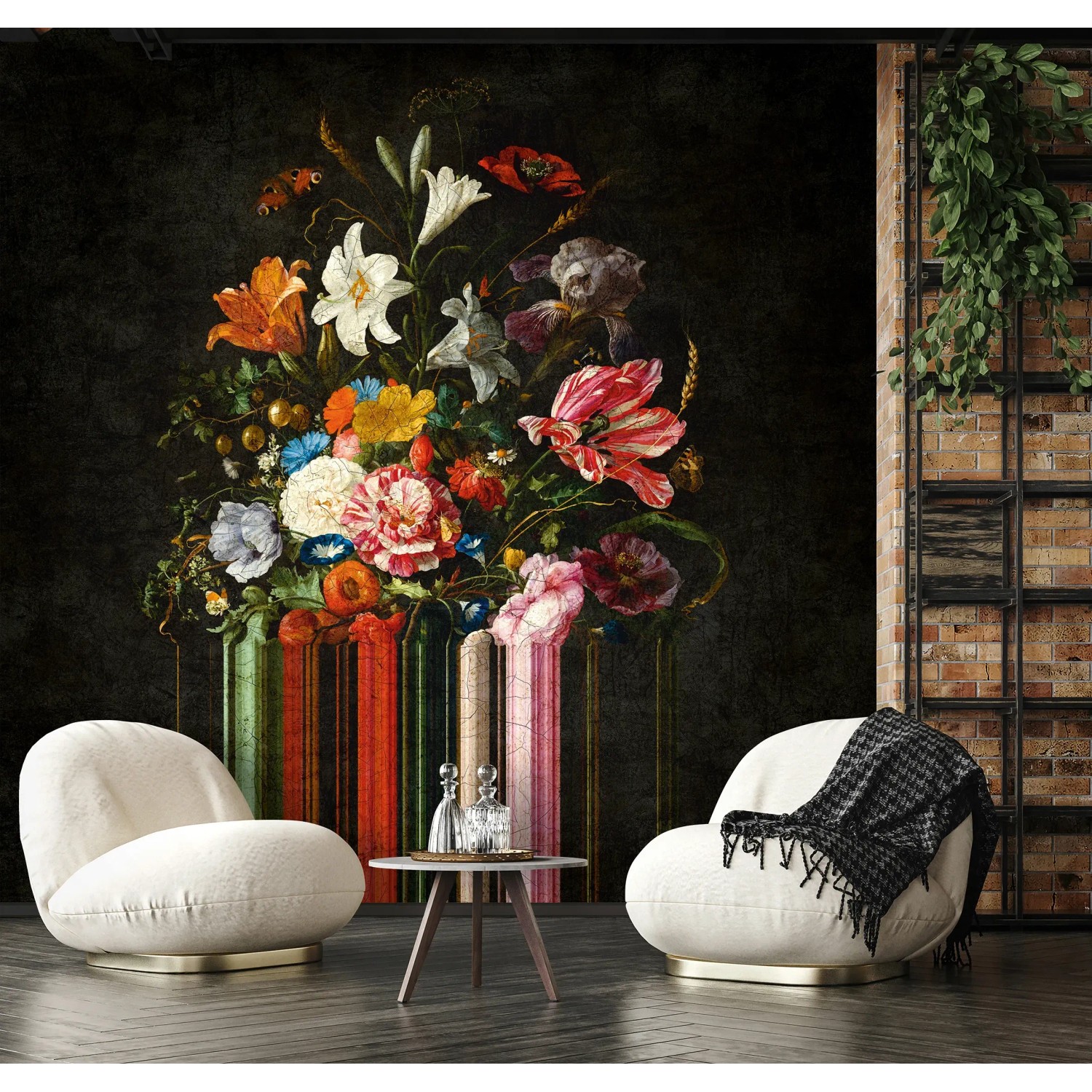 Marburg Fototapete Floral Modern Schwarz, florales Stillleben auf dunklem Grund.