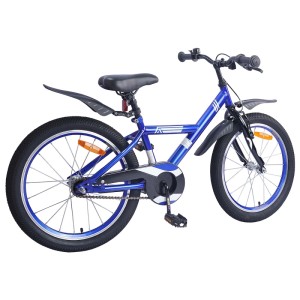 Dunkelblaues vidaXL Kinderfahrrad, 18 Zoll, für 5-7 Jahre, mit Schutzblechen und Reflektoren.