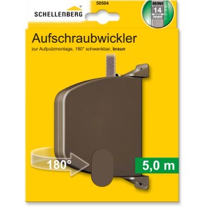 Schellenberg Aufschraubwickler Mini, braun, schwenkbar, mit 5m Rollladengurt für Rollladenantriebe.