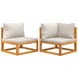 vidaXL 2-tlg. Garten-Sofa-Set aus Akazienholz mit hellgrauen Kissen.